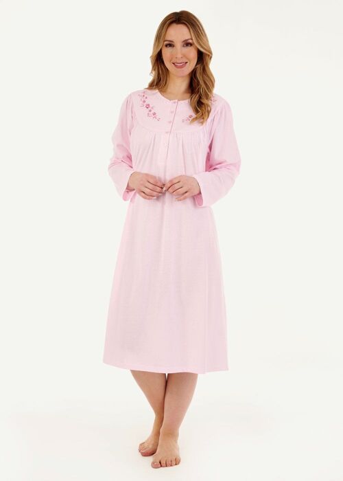 Sophie Long Sleeve Polycotton Nightie Pink
