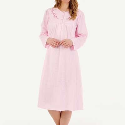 Sophie Long Sleeve Polycotton Nightie Pink