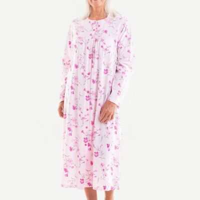 Louise Long Sleeve Front Button Jersey Cotton Nightie Blue