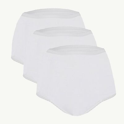 PACK OF 3 Ladies Full Brief with Built In Absorbent Pad Reusable (400ml) White