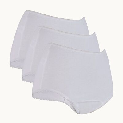 PACK DE 3 - Slip de jour pour femme avec coussin absorbant intégré réutilisable (100 ml) Blanc