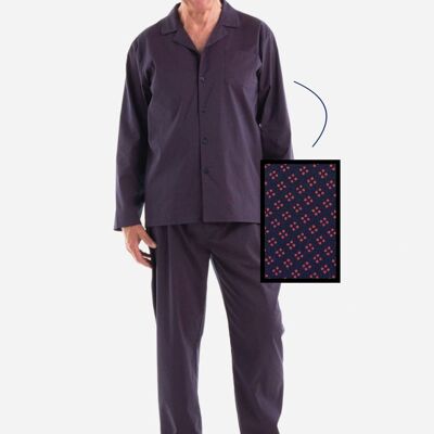 Pijama ligero de algodón de manga larga William Azul marino