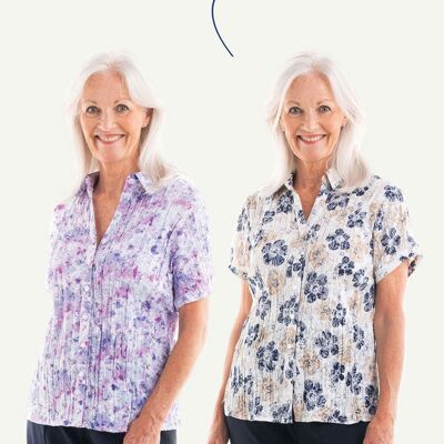 Paquete Adaptawear - 2 camisas de manga corta Janie con velcro con alivio del IVA