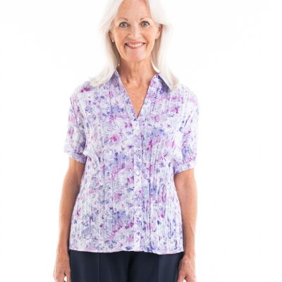 Camisa de manga corta Janie - opción de velcro Blue Floral