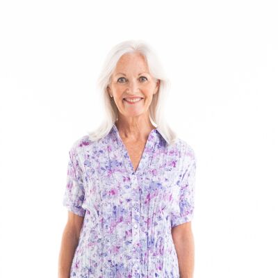 Janie Short Sleeve Shirt - velcro option Blue Floral