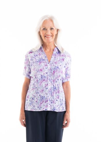 Chemise à manches courtes Janie - option velcro Mauve Floral 1
