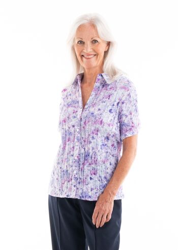 Chemise à manches courtes Janie - option velcro Mauve Floral 4
