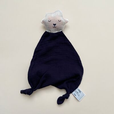 Sheep soft toy in navy blue double gauze