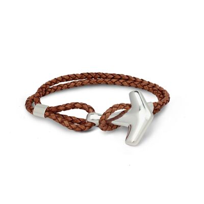 Arch hammer bracelet – silver & double brown leather