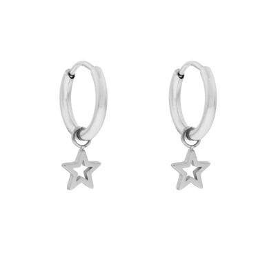 Earrings minimalistic open star - silver