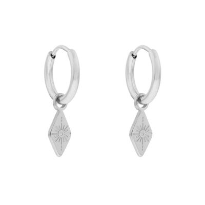Earrings minimalistic diamond sun - silver