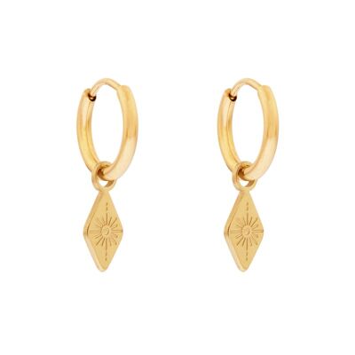 Earrings minimalistic diamond sun - gold