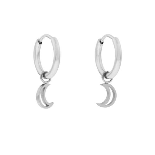 Earrings minimalistic open moon - silver