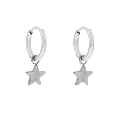 Earrings minimalistic flamed star - silver