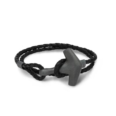 Arch hammer bracelet – oxid silver & double black leather