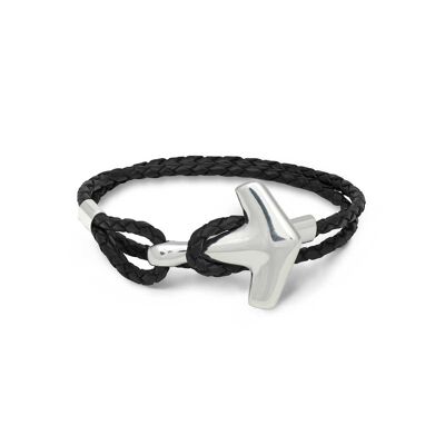 Arch hammer bracelet – silver & double black leather