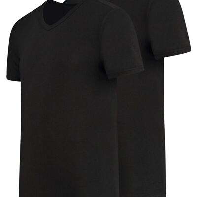 Basic T-shirt Bamboe met V-hals 2 pack zwart