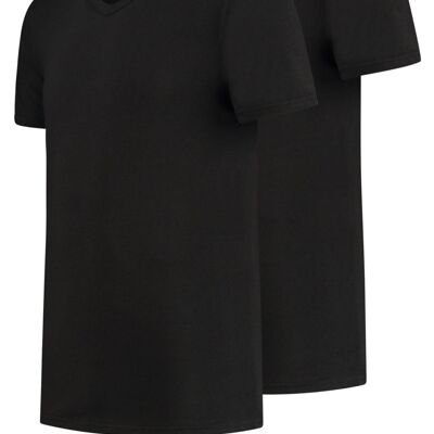 Basic T-shirt Bamboe met V-hals 2 pack zwart