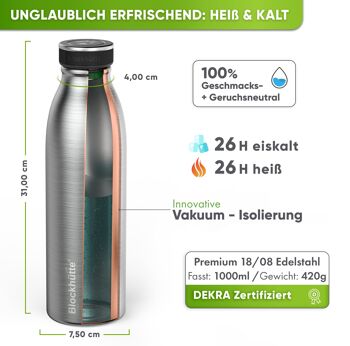 Gourde de sport en acier inoxydable de qualité supérieure - 1000 ml I isolée avec [poils naturels GRATUITS - brosse] 4