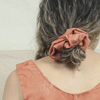 Terracotta Scrunchy. Dead stock Embroidered Cotton.