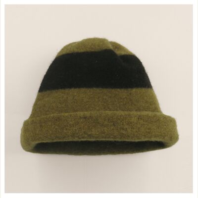 Asparagus Green + Black Stripe Wool Hat