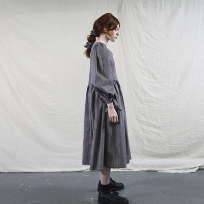 Ribbon Sleeve Dress in Deadstock Cotton Shirting.