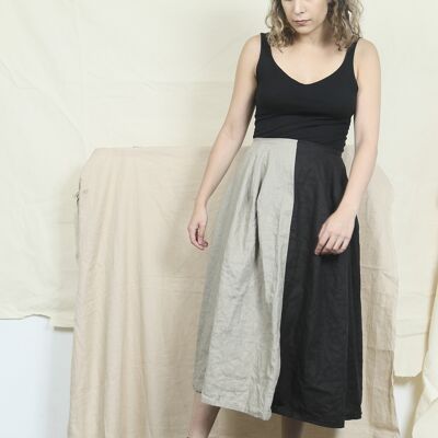 Two Tone Linen Midi Skirt.