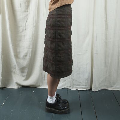 Check Wool/Linen Midi Skirt. Dead Stock Fabric.