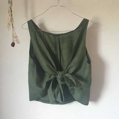 OLIVE GREEN LINEN WRAP AROUND AND TIE TOP (olive green)
