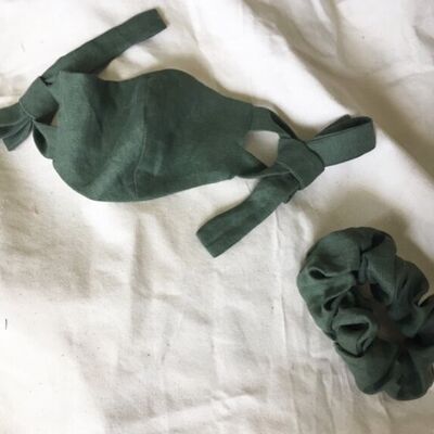 Cloth Face Mask + Scrunchy: Matching Set. GNS Fundraiser II - Olive Green Linen.
