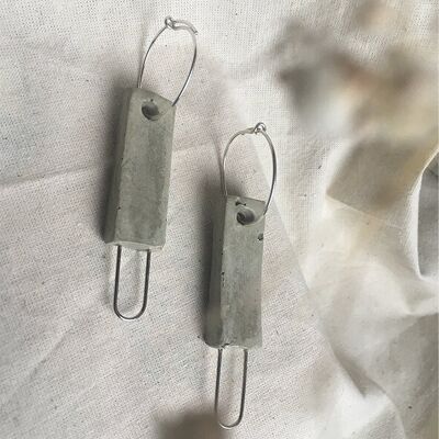 Long concrete earrings sterling silver hoops