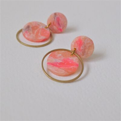 Pink Marble Drop Earrings with Brass Ring