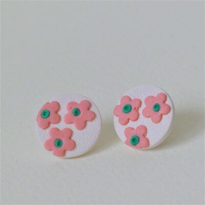 White Daisy Stud Earrings (Pink Flowers)