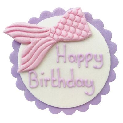 Placa de Sugarcraft de feliz cumpleaños de cola de sirena