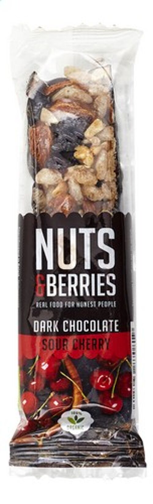 Organic nut bar dark chocolate sour cherries