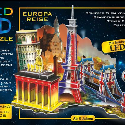 LED 3D Diorama Puzzle 51 Teile - Motiv: Europa Reise