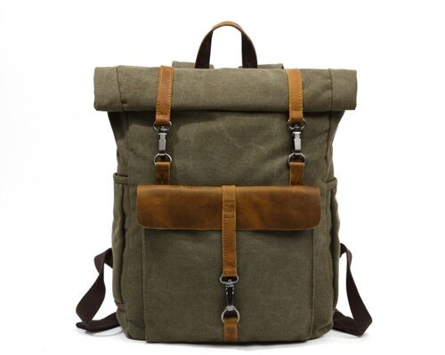 Bruxelles - Scandinavian Retro Roll Up Backpack - Army Green