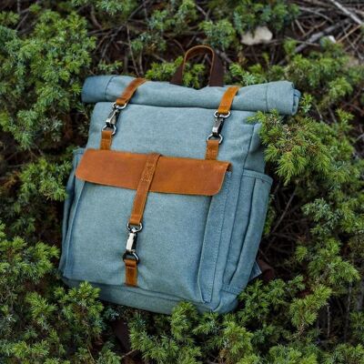 Bruxelles - Scandinavian Retro Roll Up Backpack - Lake Green