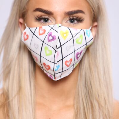 Grid hearts print facemask