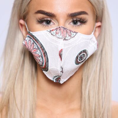 White floral patterned facemask