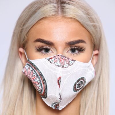 White floral patterned facemask