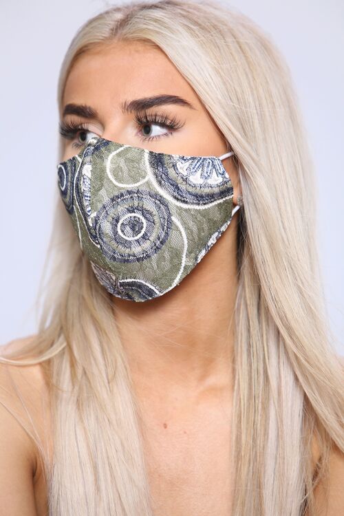 Green floral patterened facemask