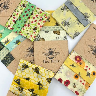 Bees- Mixed Pack of three beeswax wraps