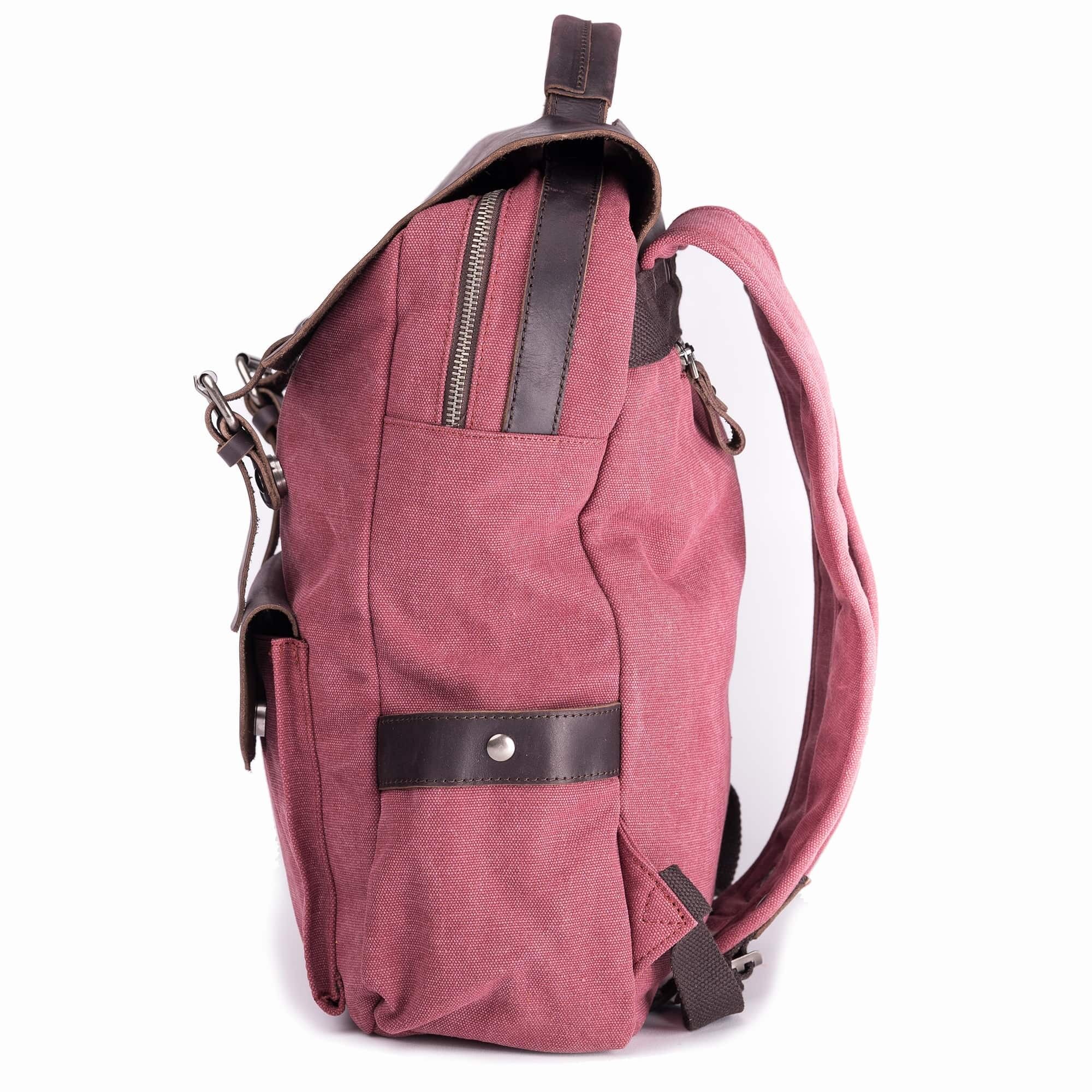 MORGNTAU Rucksack "Kurier" - Canvas/ Leder - Weinrot