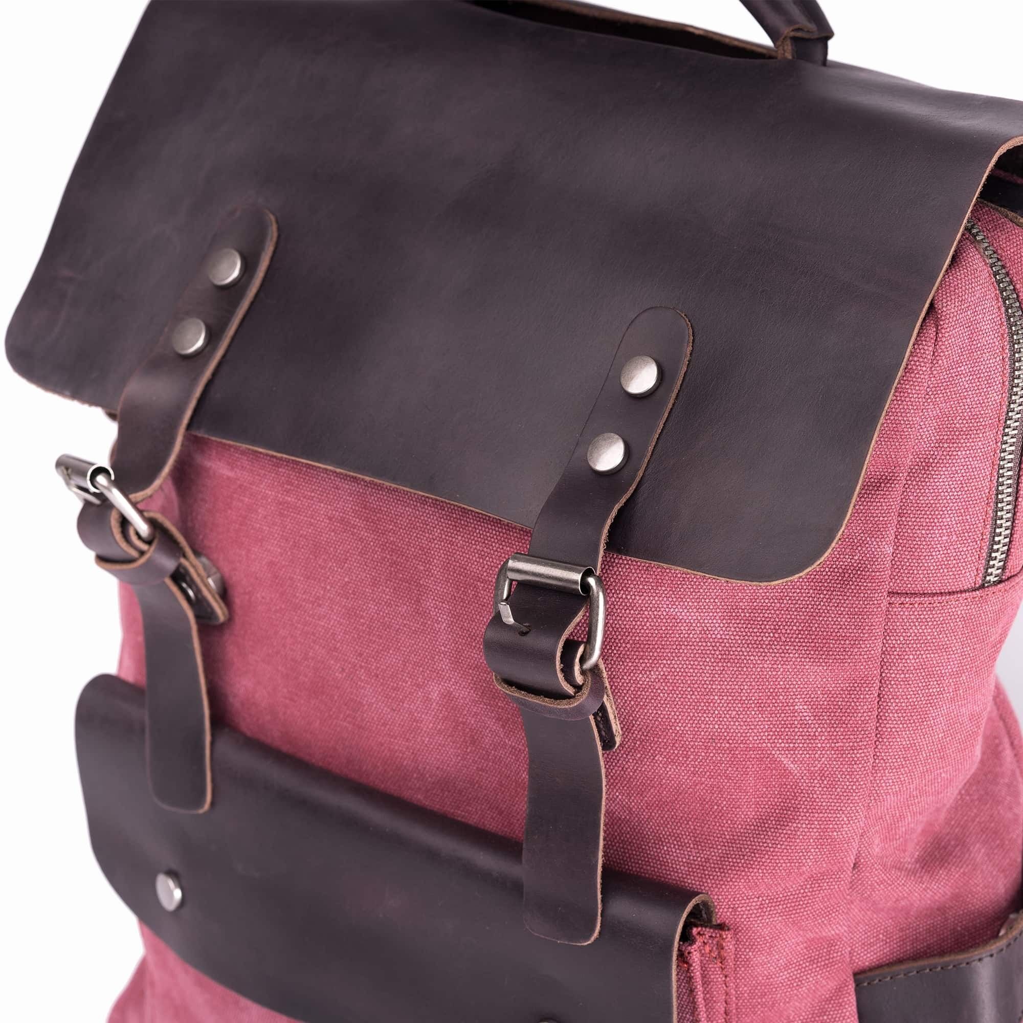 MORGNTAU Rucksack "Kurier" - Canvas/ Leder - Weinrot