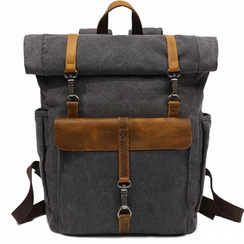MORGNTAU Rolltop Canvas-Rucksack "Ukiyo" - Grau