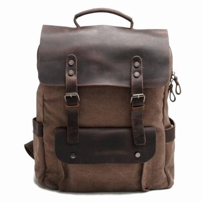 Leather canvas backpack courier brown