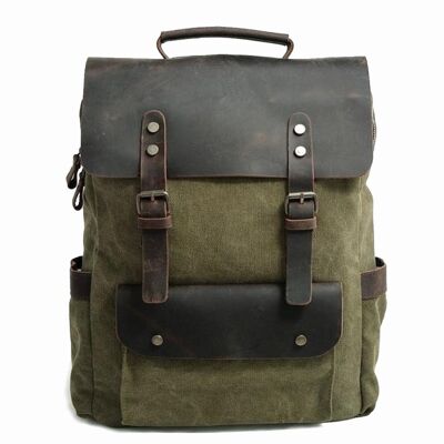Leather canvas backpack courier forest