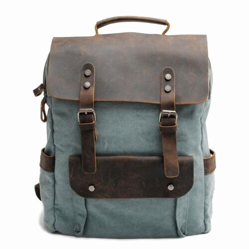 Canvas leather backpack courier blue