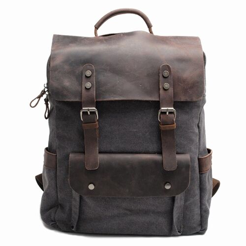 Canvas leather backpack courier grey